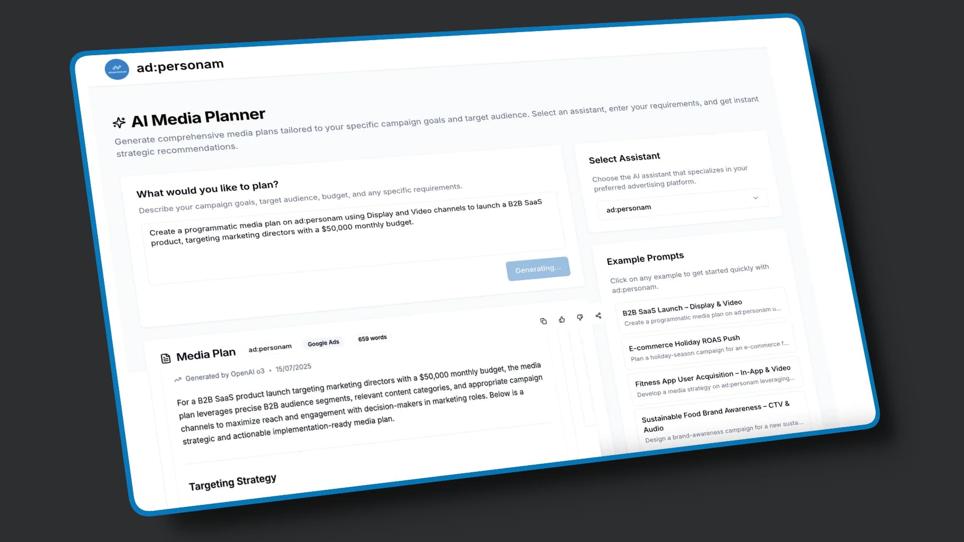 Screenshot of AI Media Planner
