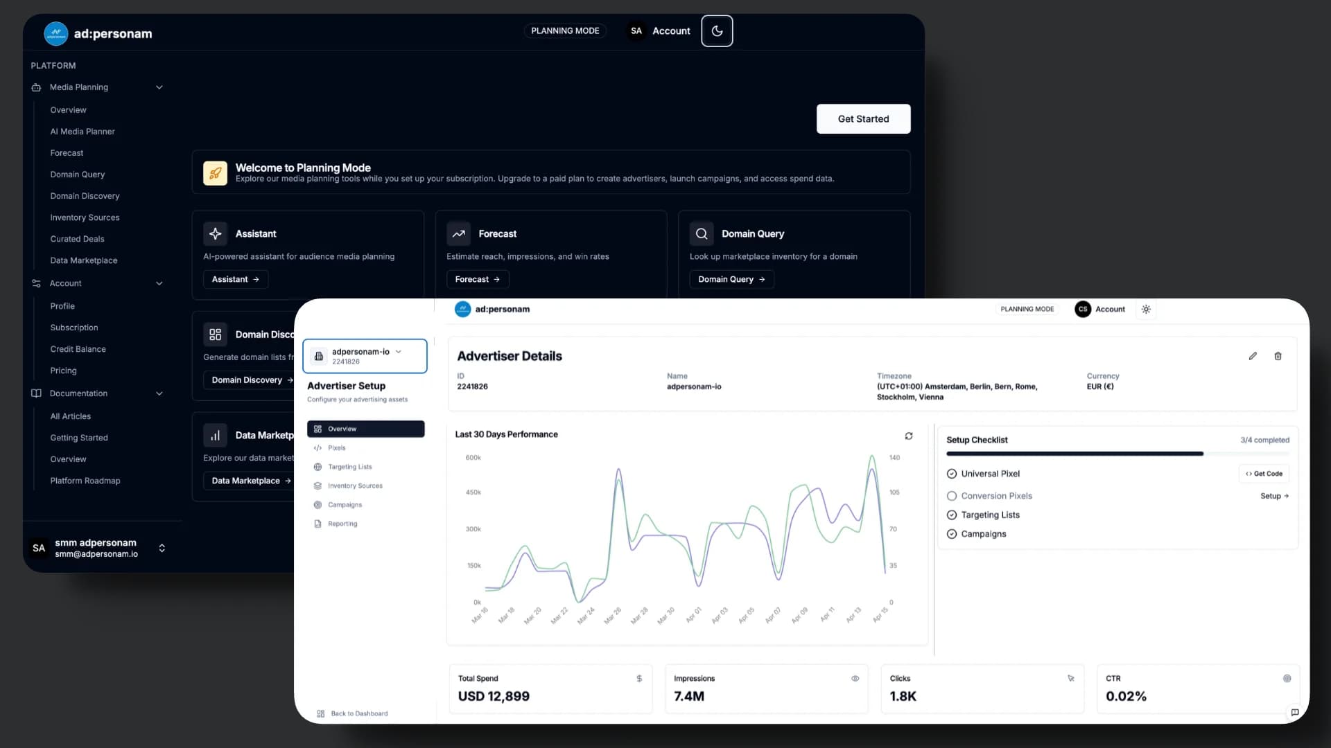 Self-serve programmatic advertising platform dashboard